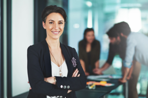 businesswoman standing in an office